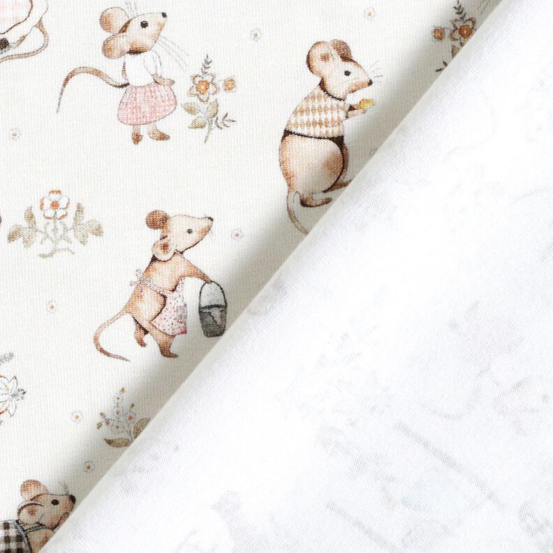 Dżersej bawełniany mysia rodzina nadruk cyfrowy – mleczna biel,  image number 4