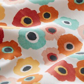 Bawełna powlekana kwiaty retro – biel/czerwień karminowa, 