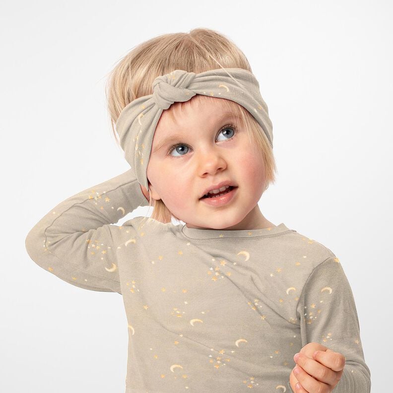 Dżersej bawełniany gwieździste niebo nadruk cyfrowy – jasny kreci,  image number 5