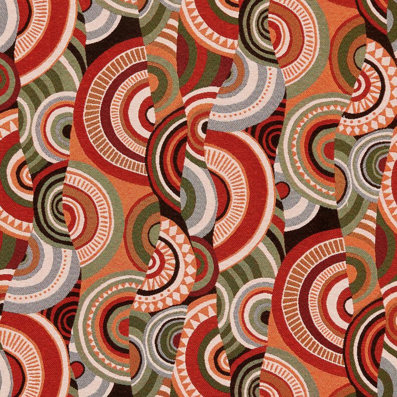 Tkanin dekoracyjna Gobelin abstrakcyjne półkola – terakota/zieleń, image number 1