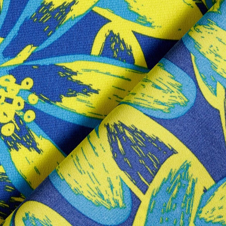 Krepa satynowa duże kwiaty rumianku &ndash; indygo/cytrynowy,  image number 4