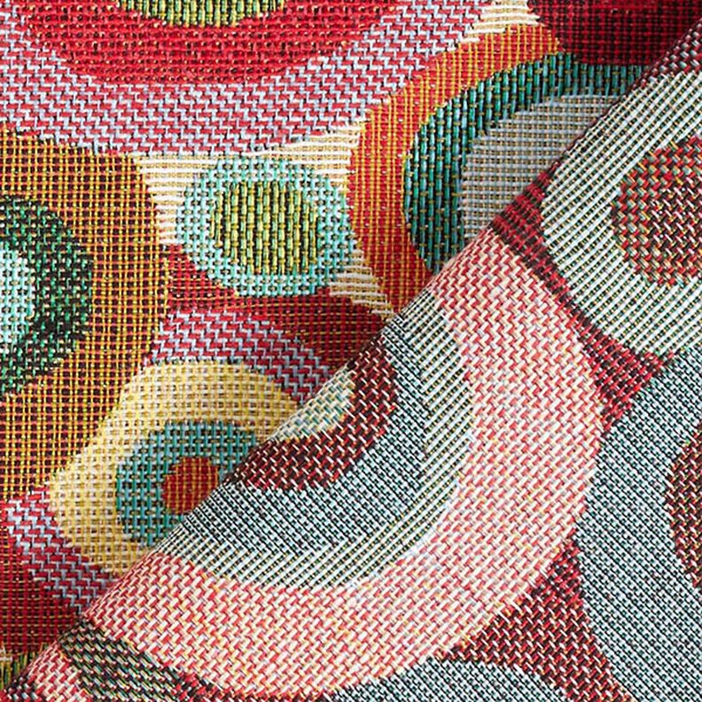 Tkanin dekoracyjna Gobelin kolorowe kółka – jasnobeżowy/czerwień karminowa,  image number 4