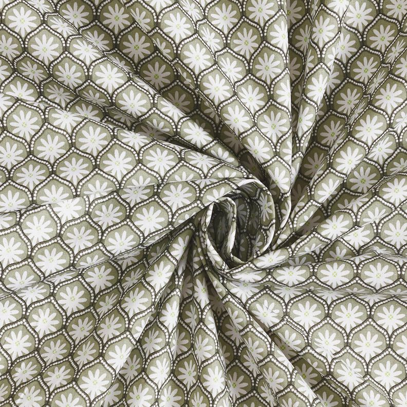 Bawełna powlekana Kwiatowe kafelki – zieleń trzcinowa/biel,  image number 3