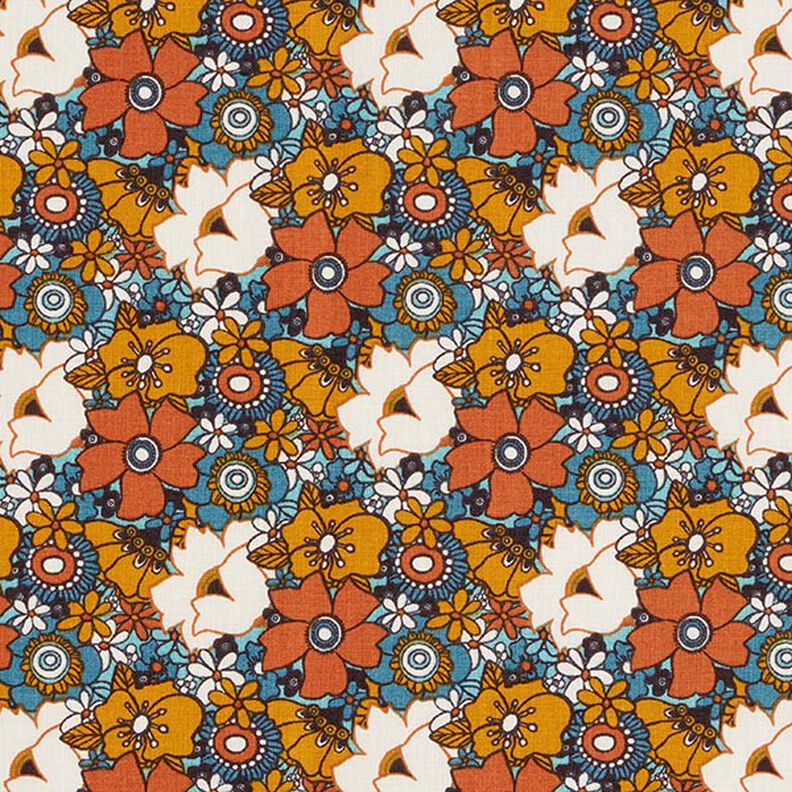 Tkanina bawełniana Kreton kwiaty retro – karmelka,  image number 1
