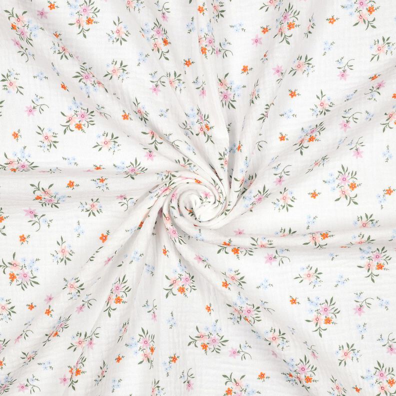 GOTS Muślin / Tkanina double crinkle urocze kwiatuszki  | Poppy Fabrics – kość słoniowa/pomarańcza,  image number 3