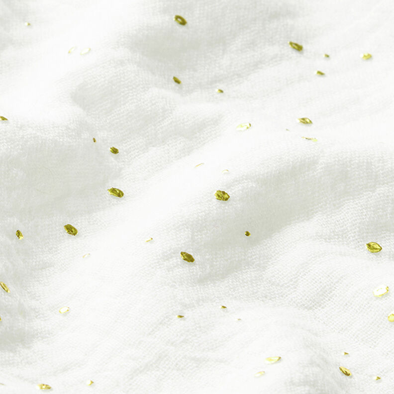 Muślin bawełniany w rozproszone złote plamki – biel/złoto,  image number 2