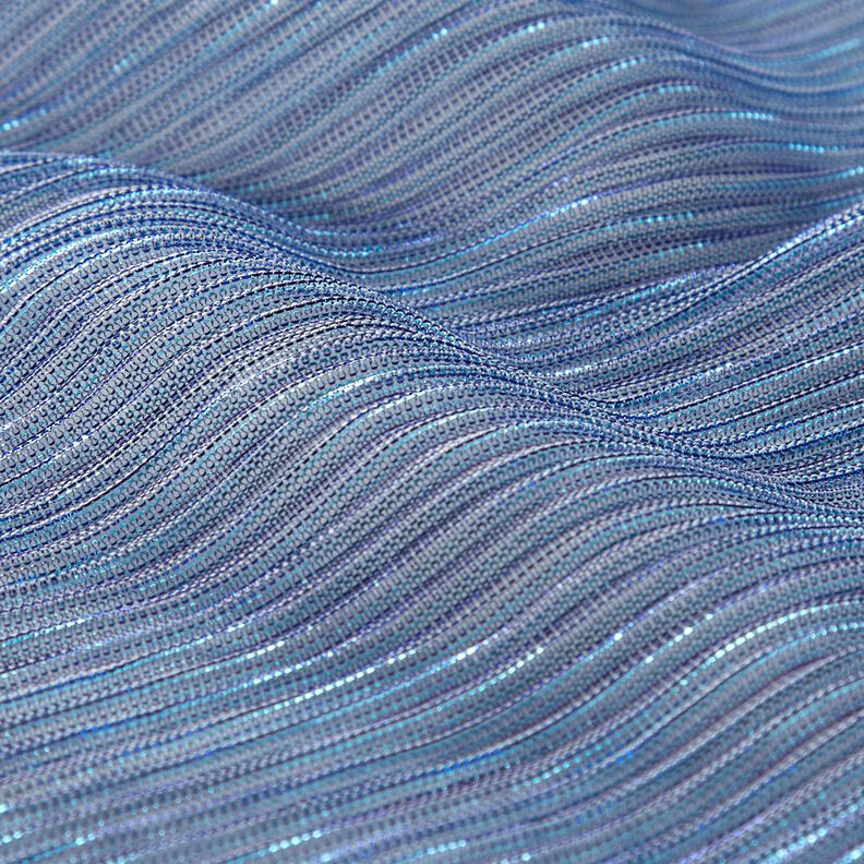 Prześwitująca tkanina plisowana w błyszczące paski – błękit,  image number 2
