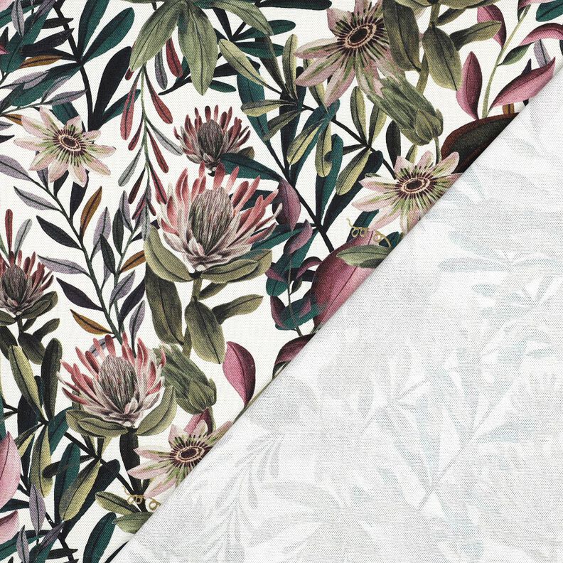 Tkanin dekoracyjna Płótno kunsztowne kwiaty – kość słoniowa/ciemna pinia,  image number 4