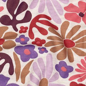 Dzianina dresowa drapana duże kwiaty | Poppy Fabrics – naturalny/merlot,  Dzianina dresowa drapana duże kwiaty | Poppy Fabrics – naturalny/merlot,