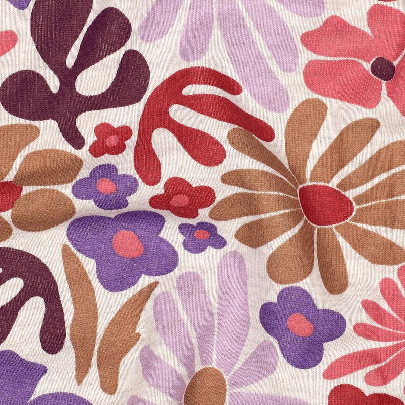 Dzianina dresowa drapana duże kwiaty | Poppy Fabrics – naturalny/merlot,  image number 2