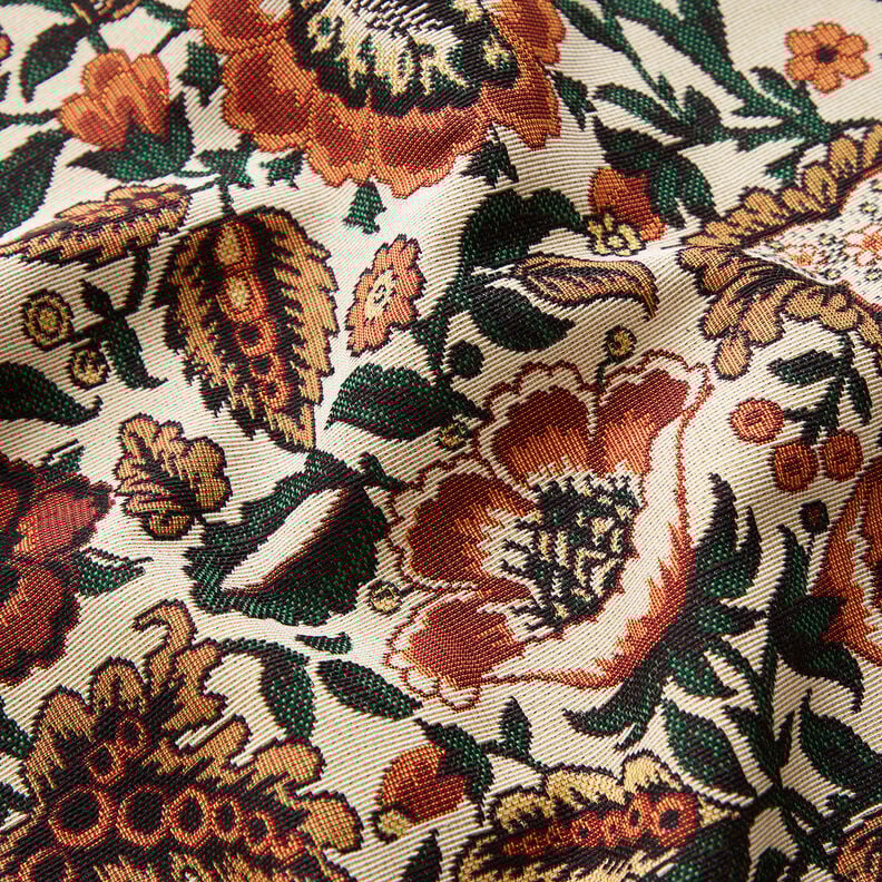 Tkanin dekoracyjna Gobelin wzór kwiatowy retro – jasnobeżowy/miedź,  image number 2