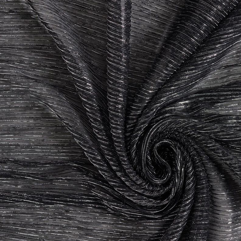 Prześwitująca tkanina plisowana w błyszczące paski – czerń,  image number 3