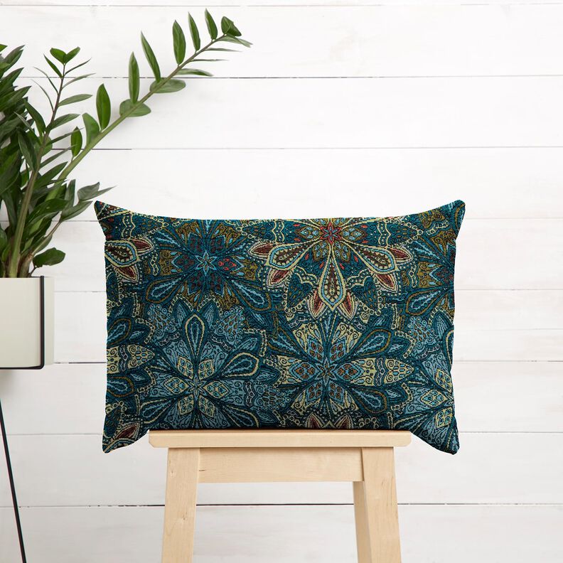 Tkanin dekoracyjna Gobelin mandala z kwiatów – czerń/błękit,  image number 7
