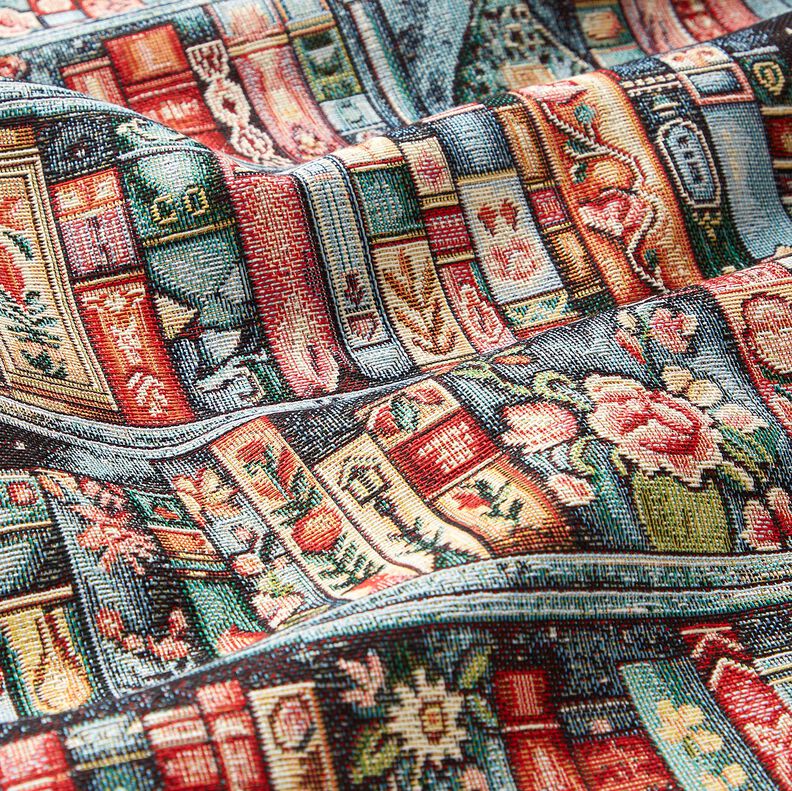 Tkanin dekoracyjna Gobelin kolorowa p&oacute;łka na książki &ndash; świerk srebrny/czerwień karminowa,  image number 2