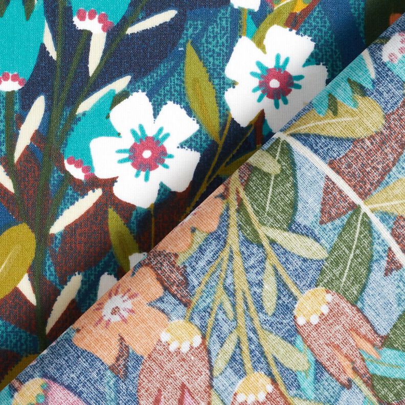 Bawełna powlekana mieszanka kwiat&oacute;w &ndash; petrol/burgund,  image number 4