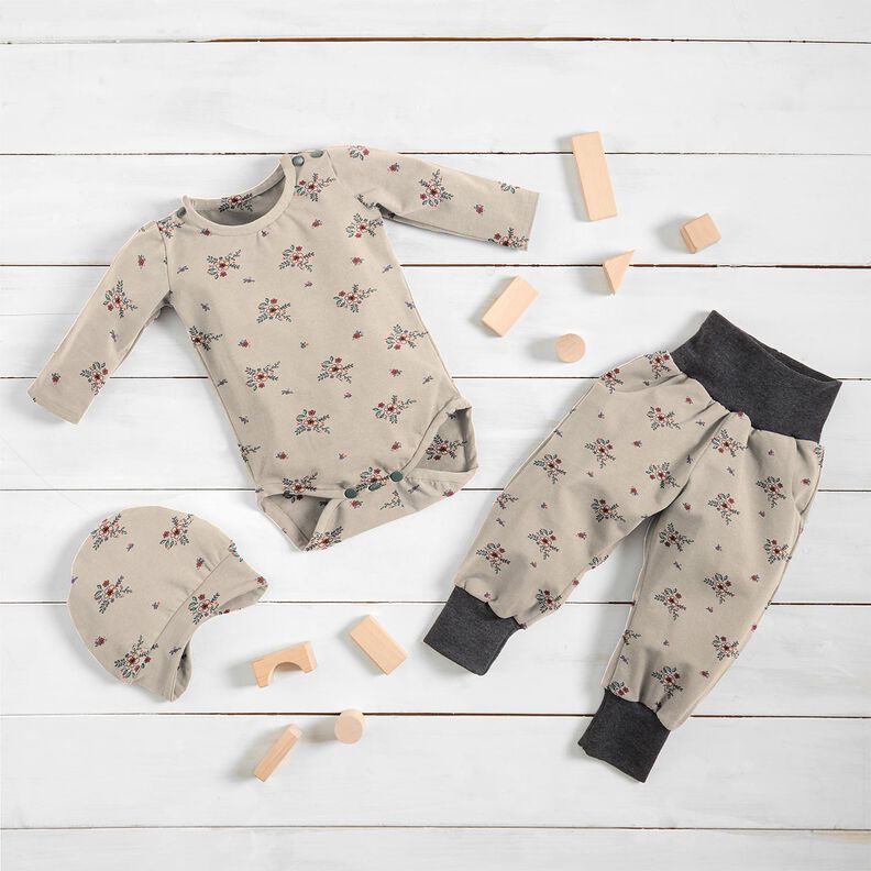 GOTS Dżersej bawełniany rozsypane kwiaty | Poppy Fabrics – migdałowy,  image number 7