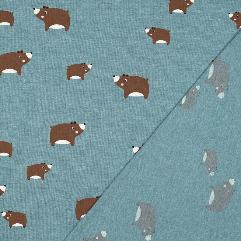 Dżersej bawełniany misie | Poppy Fabrics – szary błękit/kasztanowy brąz,  image number 4