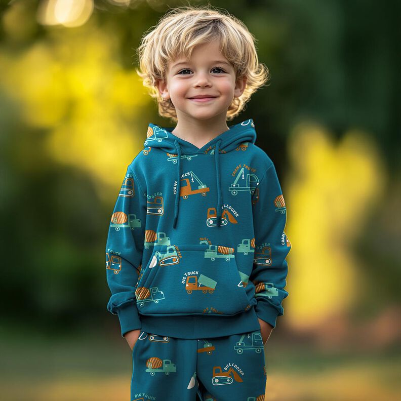 Dzianina dresowa drapana pojazdy budowlane | Poppy Fabrics – niebieski oceaniczny/eukaliptusowy,  image number 5