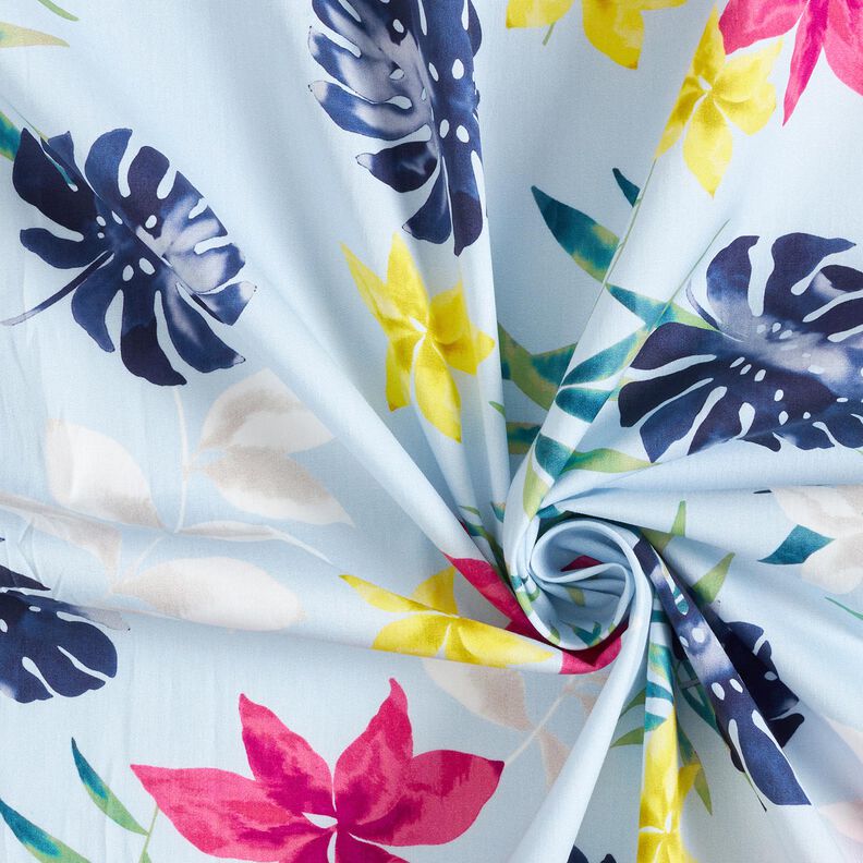 Tkanina bawełniana w tropikalne kwiaty – jasnoniebieski,  image number 4