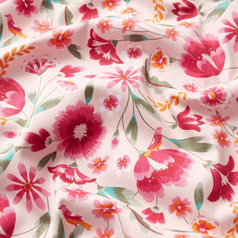 Tkanin dekoracyjna Diagonal bawełniany wiosenne kwiaty – różowy/malinowy,  image number 2