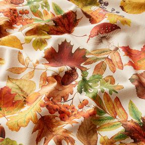 Tkanina dekoracyjna półpanama w jesienne liście, z recyklingu – naturalny, 