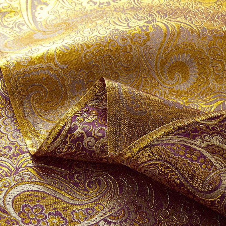 Żakard odzieżowy metaliczny wzór Paisley – lilia/złoto,  image number 3