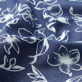Chambray letnie kwiaty – granat/mleczna biel, 