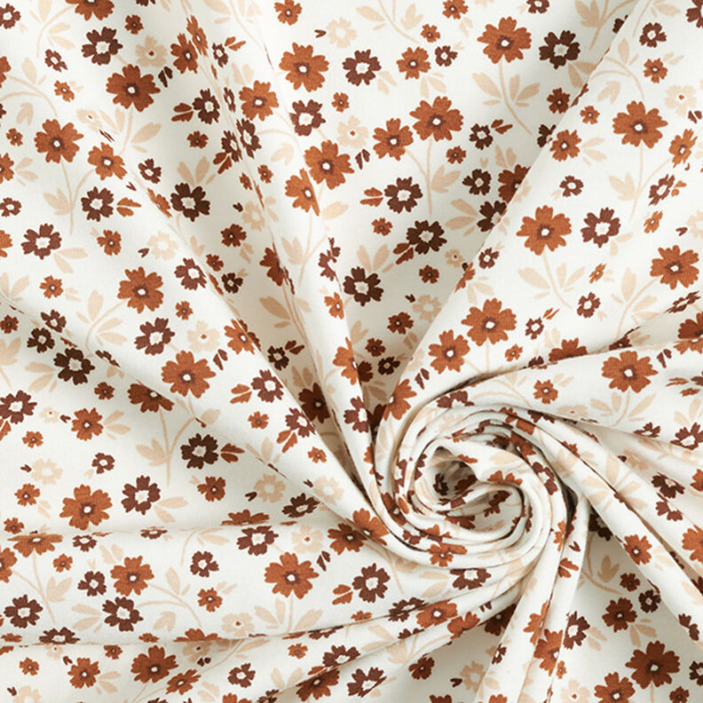Dżersej bawełniany kwiaty na łące  – mleczna biel,  image number 3
