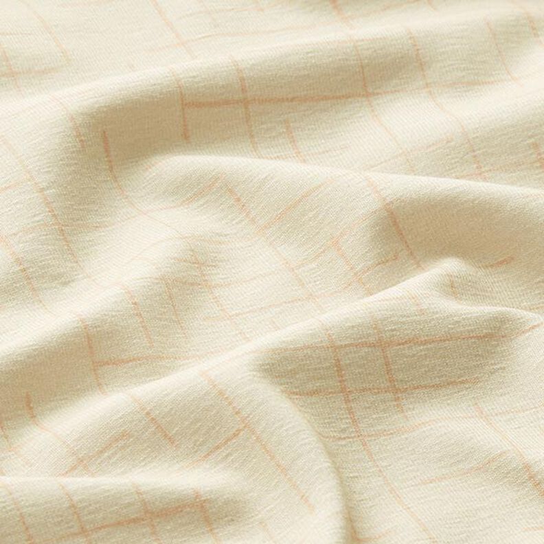 Dżersej bawełniany w przerywaną kratę – krem,  image number 2