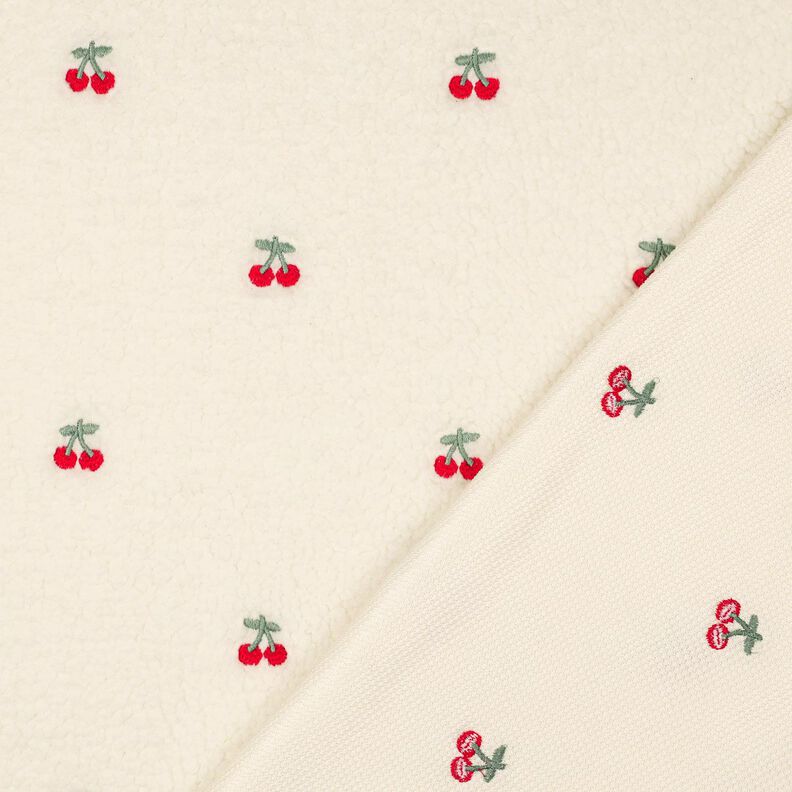 Puszysty plusz haftowane wiśnie | Poppy Fabrics – kość słoniowa/chili, image number 4