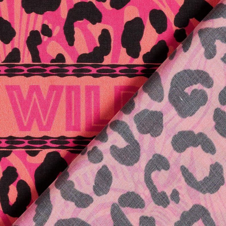 Wiskoza Woal Bordiura ze wzorem panterki i kwiatów Panel – pink/pomarańcza,  image number 5