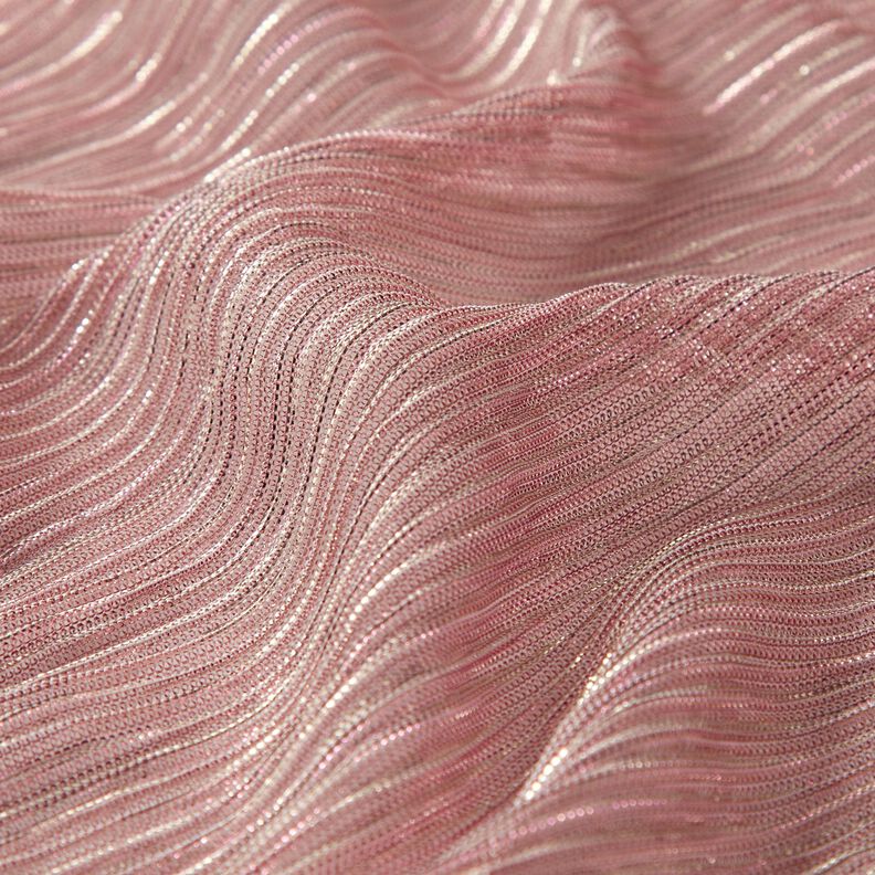 Prześwitująca tkanina plisowana w błyszczące paski – róż,  image number 2