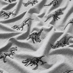 Dzianina dresowa pętelkowa French Terry dinozaury – srebro/czerń, 