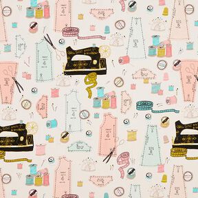 Tkanin dekoracyjna Half panama maszyna do szycia &ndash; jasnobeżowy/łosoś, 