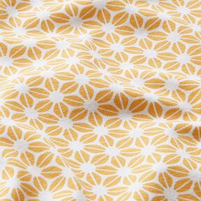 Dżersej bawełniany abstrakcyjny wzór kwiatowy – mleczna biel/żółty curry, 