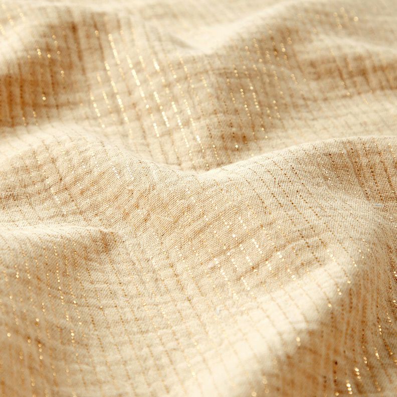Muślin / Tkanina double crinkle Mieszanka lnu błyszczące kropki – krem, image number 2