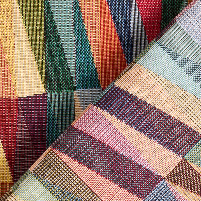 Tkanin dekoracyjna Gobelin graficzny zygzak – jasnobeżowy/czerwień karminowa,  image number 4