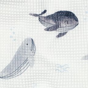 Pika waflowa wieloryby nadruk cyfrowy | Poppy Fabrics – kość słoniowa/szary błękit, 