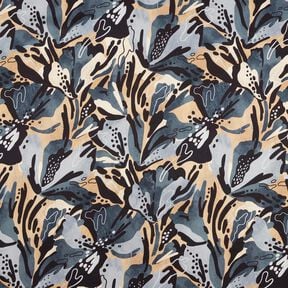 Satyna krepowa w rośliny morskie – szary łupek/beż,  Satyna krepowa w rośliny morskie – szary łupek/beż,