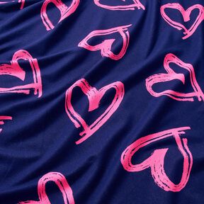 Dzianina dresowa pętelkowa French Terry o wyglądzie dżinsu w neonowe serca – ciemnogranatowy/neonowy,  Dzianina dresowa pętelkowa French Terry o wyglądzie dżinsu w neonowe serca – ciemnogranatowy/neonowy,