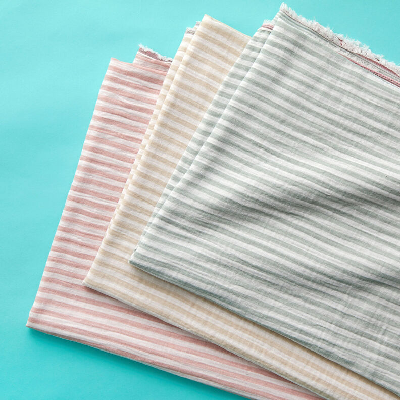 Muślin / Tkanina double crinkle Materiał dwustronny paski – zieleń trzcinowa/biel,  image number 5