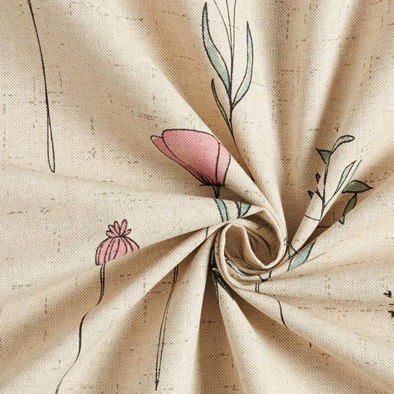 Tkanin dekoracyjna Half panama suszone kwiaty – naturalny/róż,  image number 5