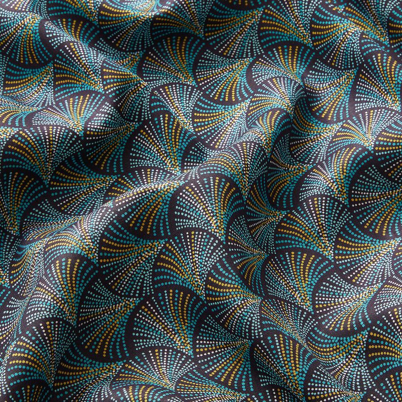 Tkanina wiskozowa wachlarze retro – ciemnogranatowy/turkus, image number 2