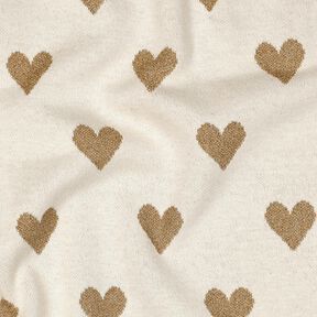 Dżersej żakardowy brokatowe serca | Poppy Fabrics – naturalny/złoty metaliczny, 