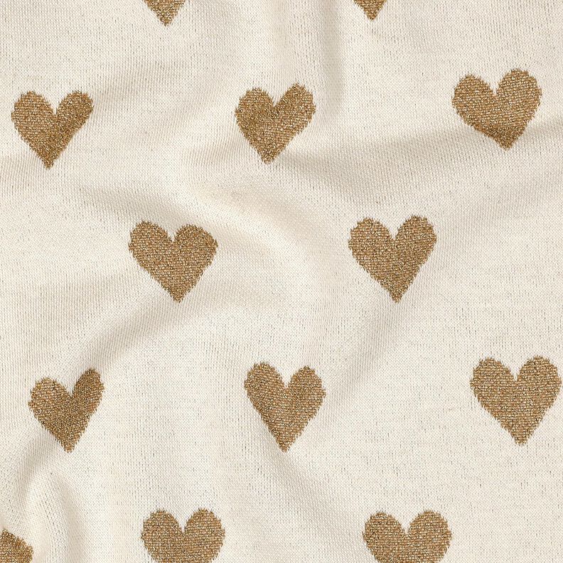 Dżersej żakardowy brokatowe serca | Poppy Fabrics – naturalny/złoty metaliczny, image number 2