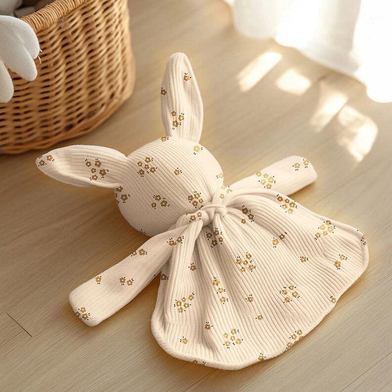 GOTS Dżersej prążkowany drobne kwiatuszki | Poppy Fabrics &ndash; krem/brąz sarni,  image number 6