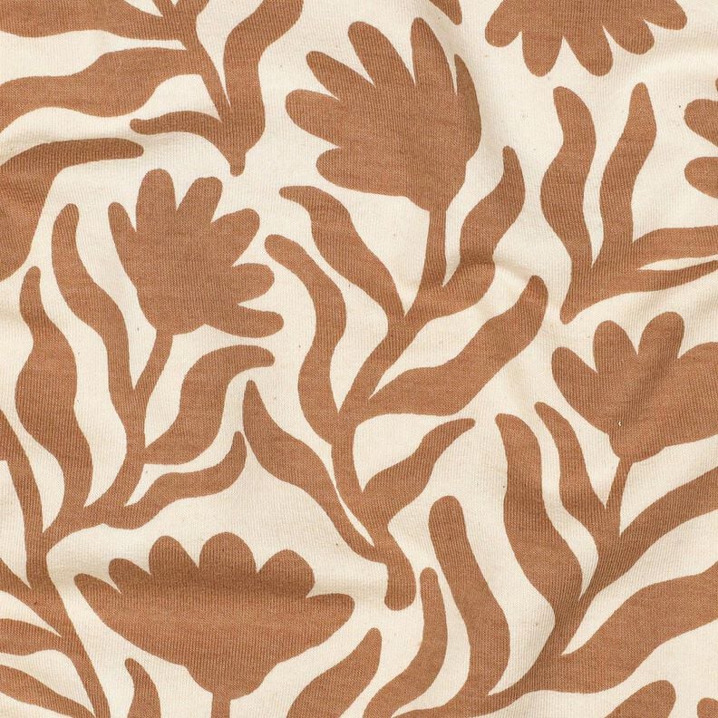 Dzianina dresowa drapana niebielona kwiaty | Poppy Fabrics – krem/brąz sarni,  image number 2