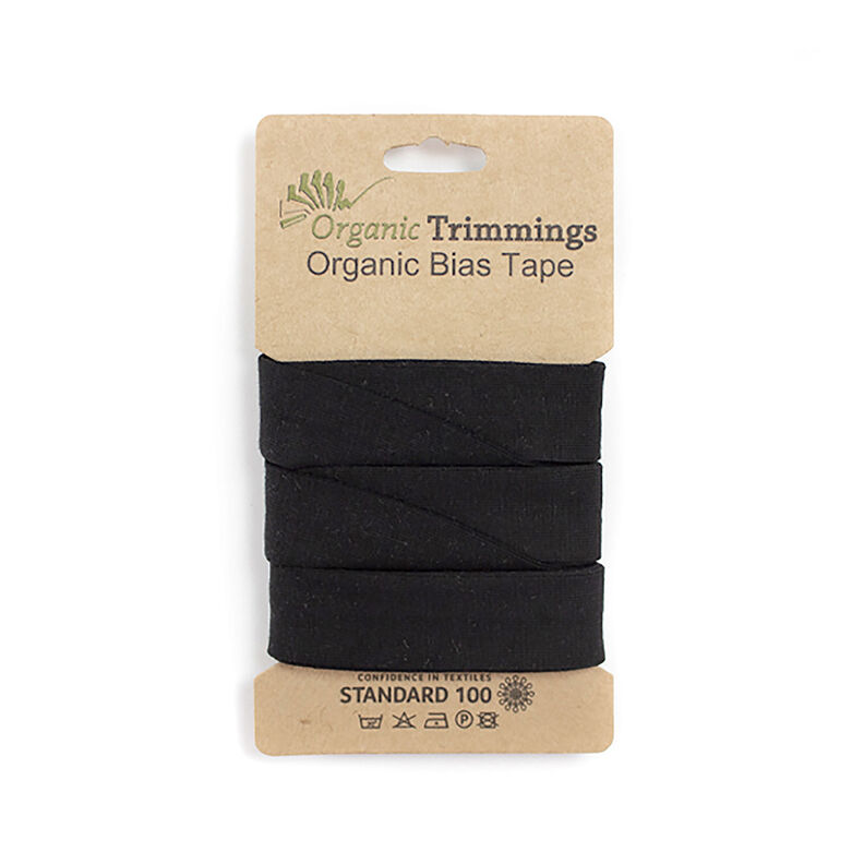 Taśma skośna Dżersej z bawełny organicznej [3 m | 20 mm] – czerń,  image number 1