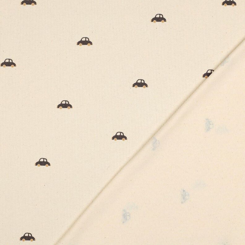 GOTS Dżersej prążkowany małe samochody | Poppy Fabrics – krem/czarny brąz, image number 4