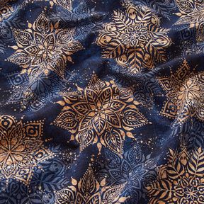 Dzianina dresowa pętelkowa French Terry mandala | Glitzerpüppi – granat/brzoskwinia, 